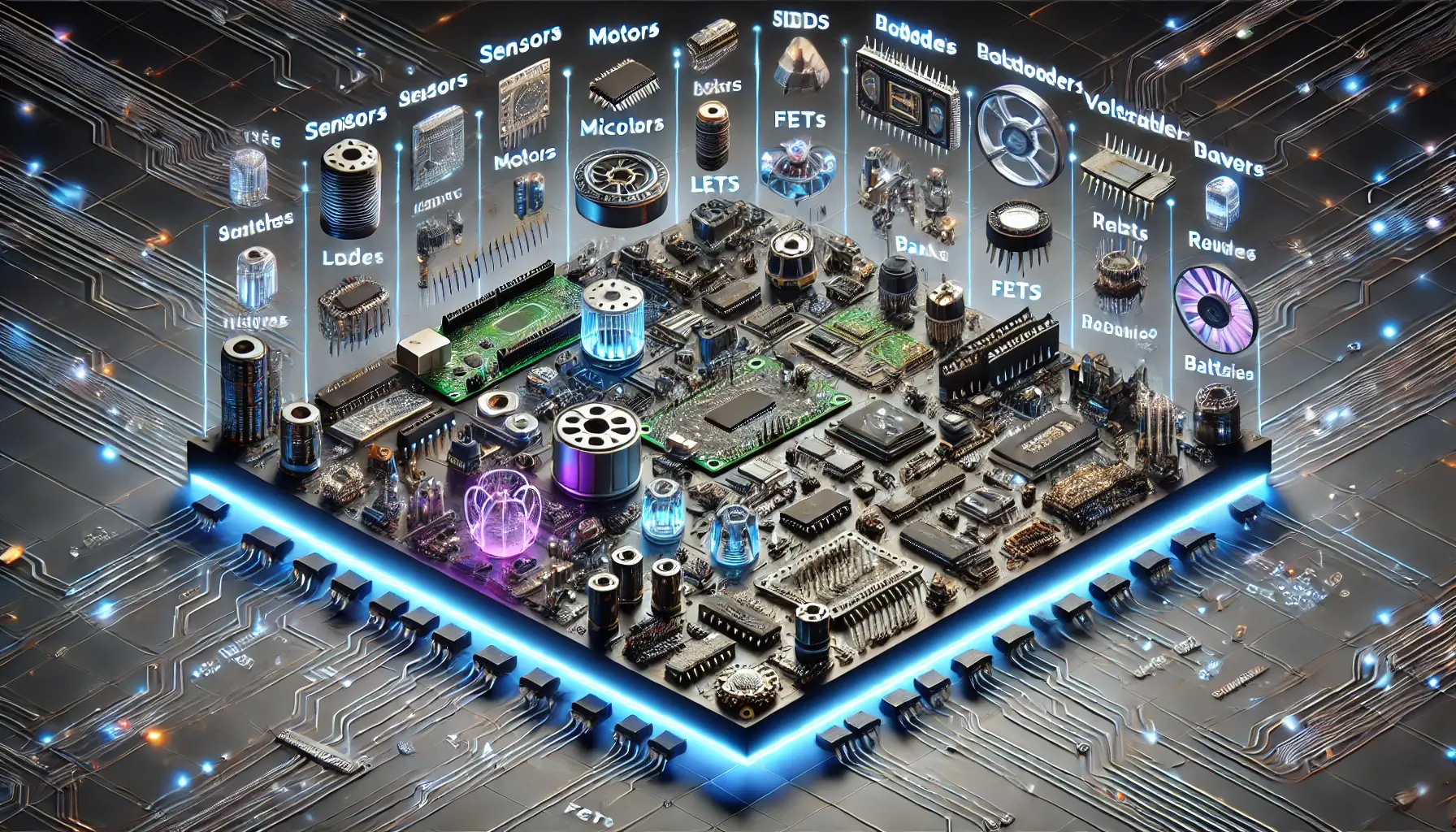 DALL·E 2025-01-02 21.44.47 - A futuristic 3D banner design for an electronic store, showcasing a wide variety of electronic components in a high-tech, visually stunning arrangemen (1)